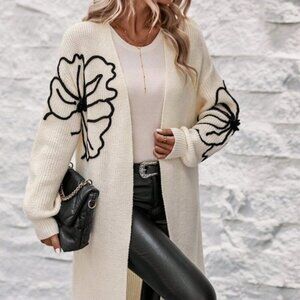 Multicolor Boho Womens Floral Pattern Drop Shoulder Duster Cardigan